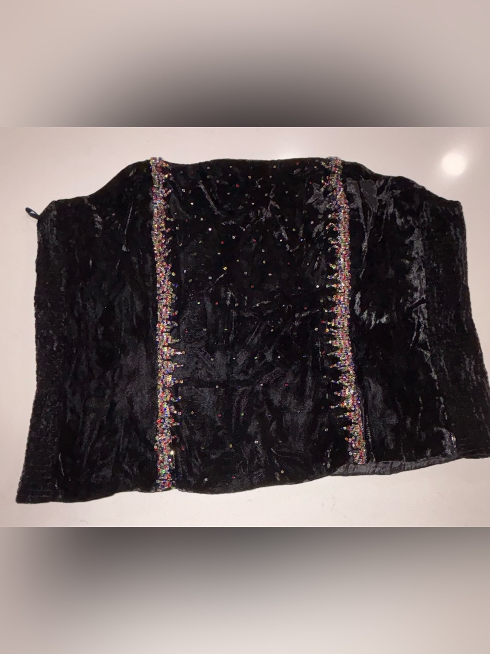 CITY CLASS Paris NY Black Color Beaded Strapless Bustier Velvet Texture Size S-M